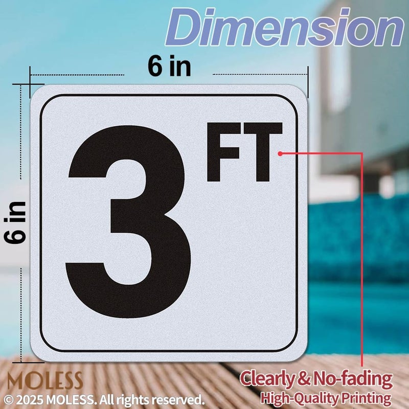 MOLESS 3FT Pool Depth Marker Stickers – 6x6″ Anti-Slip Vinyl Tile Stickers for Swimming Pool Safety Signs, Adhesive Pool Depth Markers for Decks, 3 FT (1 Pack) - Image 2